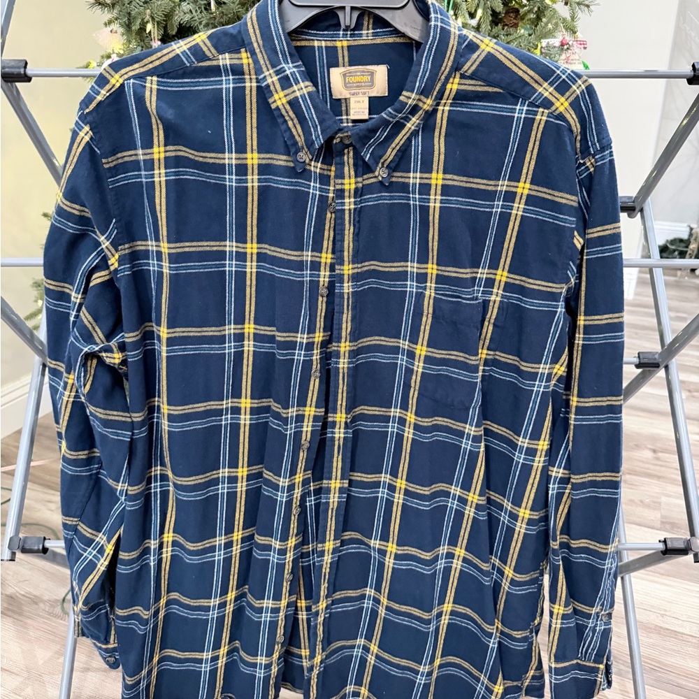 The Foundry Supply Co. Men's Blue and Yellow Plaid Shirt